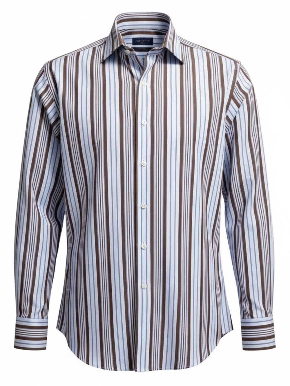 GANT Dress Fit Men’s Button Down Shirt Large Blue Brown Stripe Cotton Classic